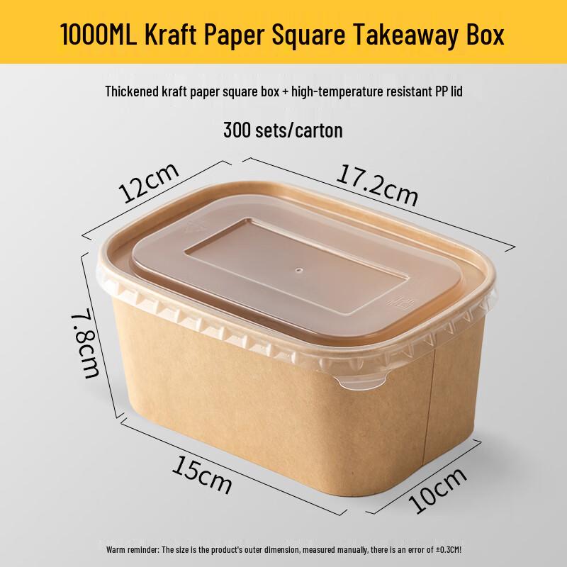 Wuhe Disposable 1000ml Square Food Containers with PP Flat Lids