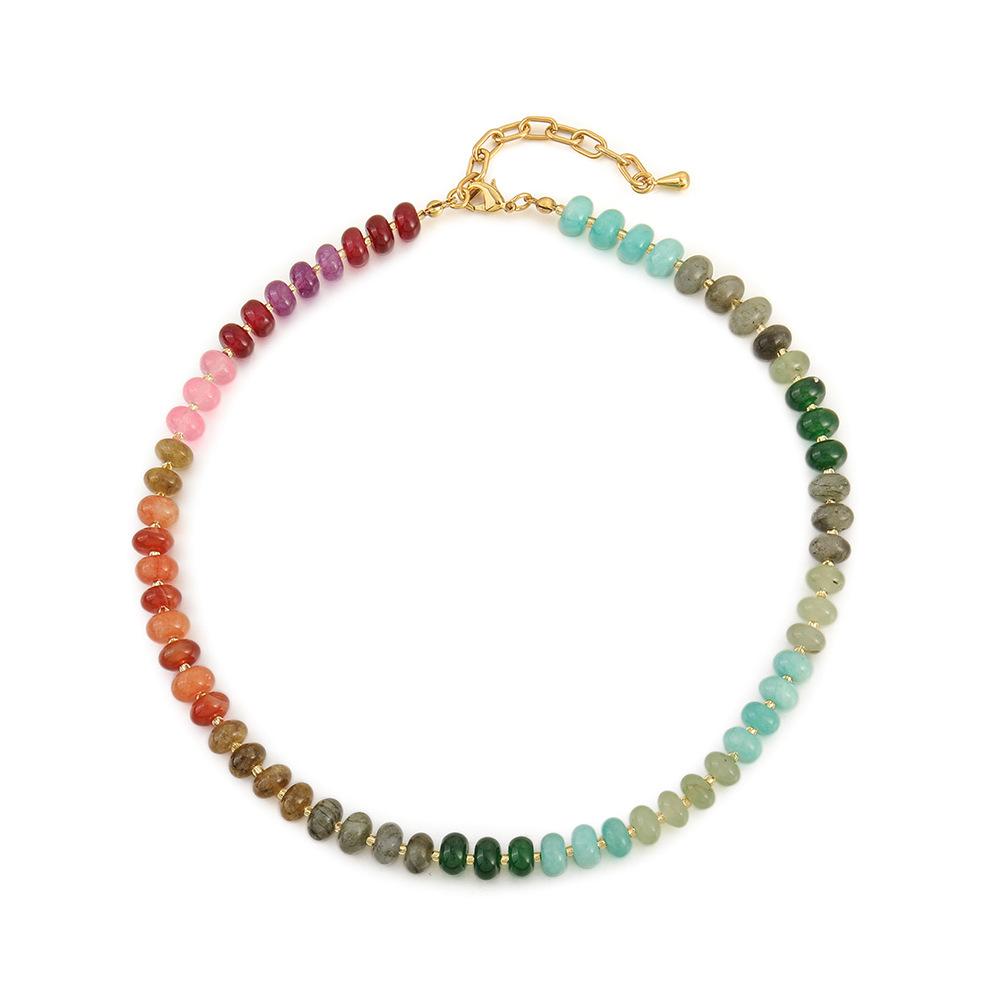 GEMCHIC Women s Natural Multi-Gemstone Beaded Necklace, Handmade Ethnic Style Colorful Stone Choker with Gold Chain