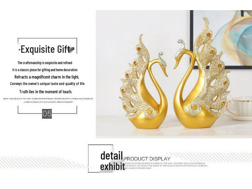 European Style Decorative Couple Swan Ornaments for Living Room, Bedroom, Office, and Entryway
