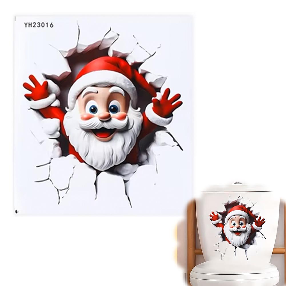 Cartoon Broken Wall Santa Claus Wall Sticker For Christmas Room Background Decor Mural New Year Decoration Self-adhesive Sticker
