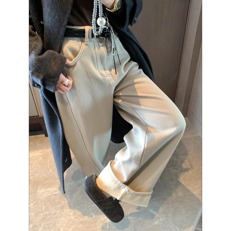 Moqie High-Waisted Retro Wide-Leg Velvet Jeans MQ1038 Large легкие хаки