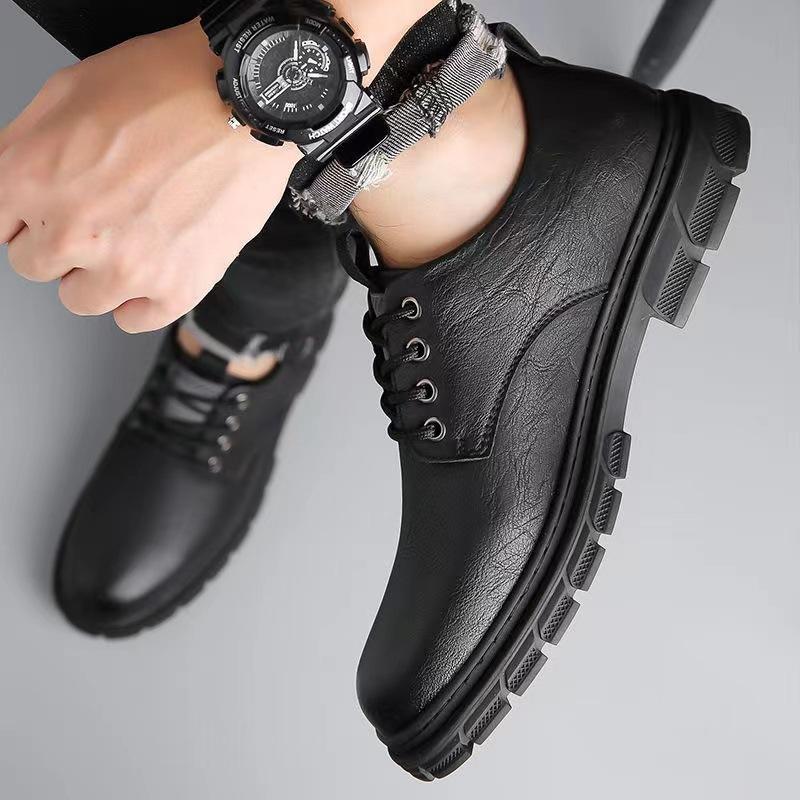 Men'S Leather Shoes  Breathable Casual Shoes Men'S British Style Workwear Shoes Anti Slip Soft Soled Leather Shoes