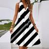Women's Summer Fashion Loose V-Neck Sleeveless Lace-Up Striped Print Dress