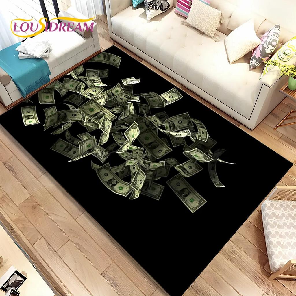 אשליה תלת מימדית דולר אירו כסף דפוס שטח שטיח, שטיח שטיח לבית סלון חדר שינה ספה דקור שטיח לדלת, מחצלת רצפה מונעת החלקה