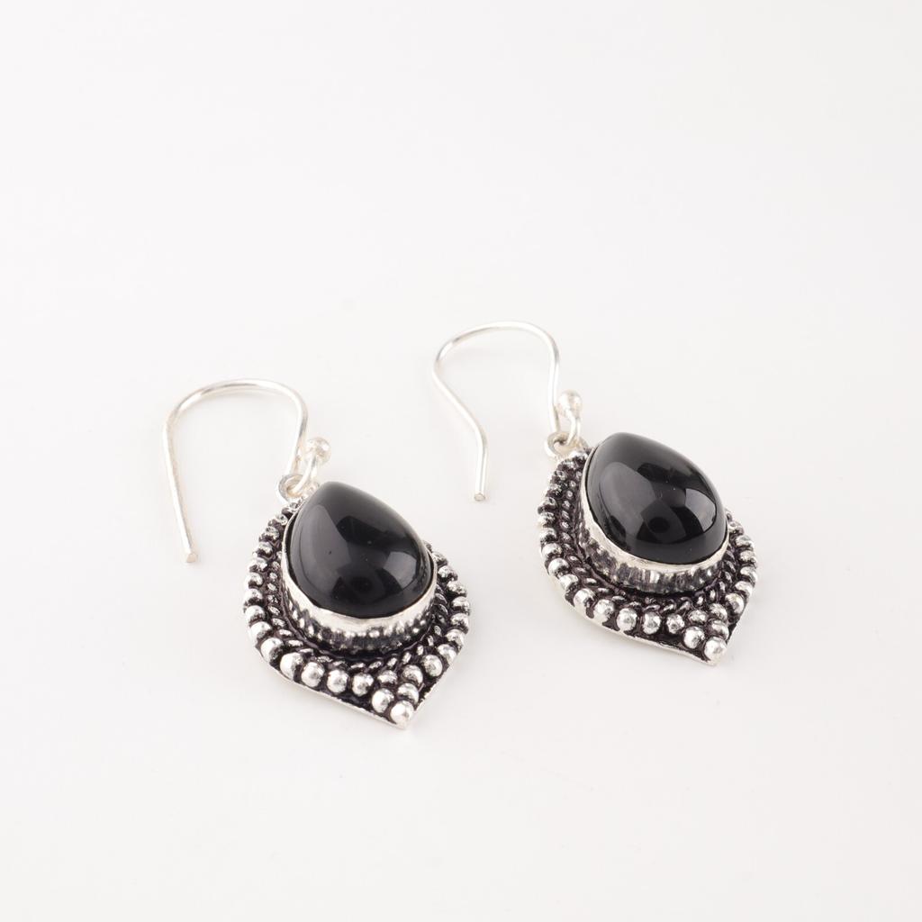 Black Tourmaline Gemstone 925 Sterling Silver Handmade Jewelry Boho Earrings1.6" EE-164-28