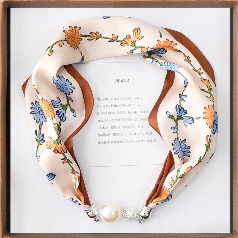 1pc Neckerchief Women Necklace Scarf Hand Wrist Magnetic Button Bag Scarves Scarves Print