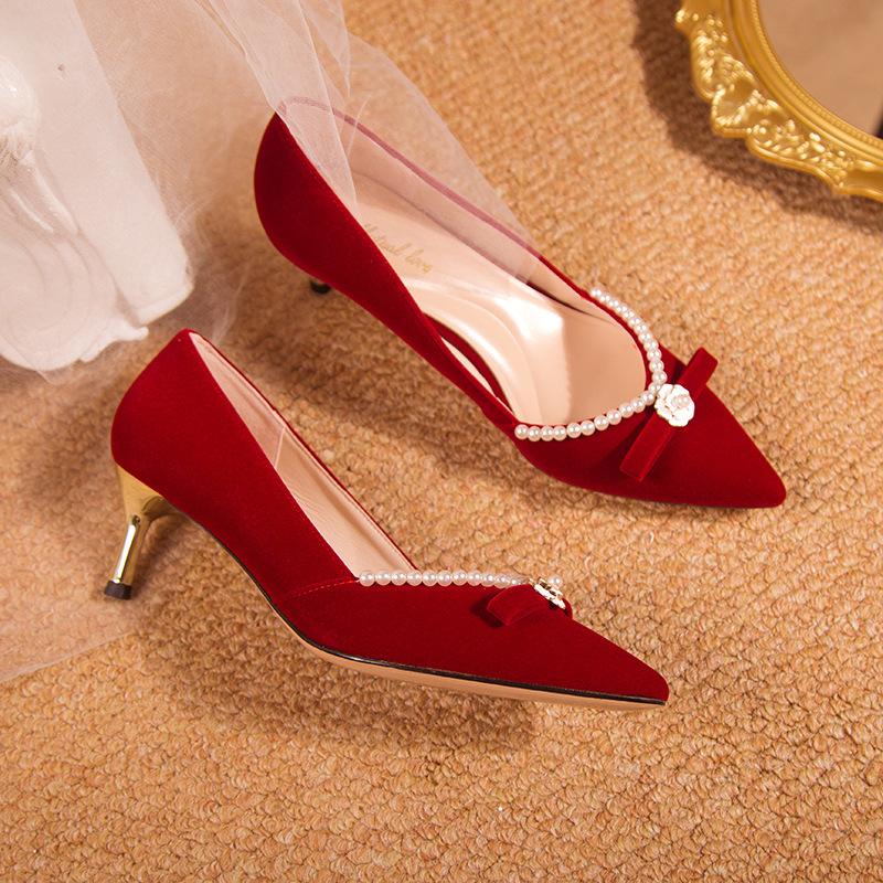 Wedding Shoes Autumn New Show Clothes Wedding Dress Two Wear Bridal Shoes Wedding Pointed Red High Heels