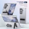 KEYSION Transparent Case for Samsung Galaxy Z Fold 7 Hard PC Metal Kickstand Shockproof Phone Cover with Glass Screen Protector