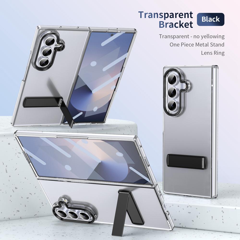 KEYSION Transparent Case for Samsung Galaxy Z Fold 7 Hard PC Metal Kickstand Shockproof Phone Cover with Glass Screen Protector