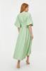 Women's Fashion Linen Look Woven Shirt Dress with Stone Belt and Half Balloon Sleeves