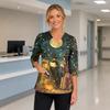 Women's Halloween Top V-Neck with Pockets Side Slit 3/4 Sleeve Costume Scrub Shirt