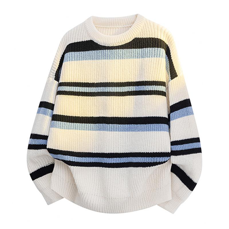 Pullovers Long Sleeves Sweaters Unisex Men's Jumper Couple Paragraph Winter Men's Korean Wear Knitted Cardigan Men's Stripes Round Neck Men's Tops