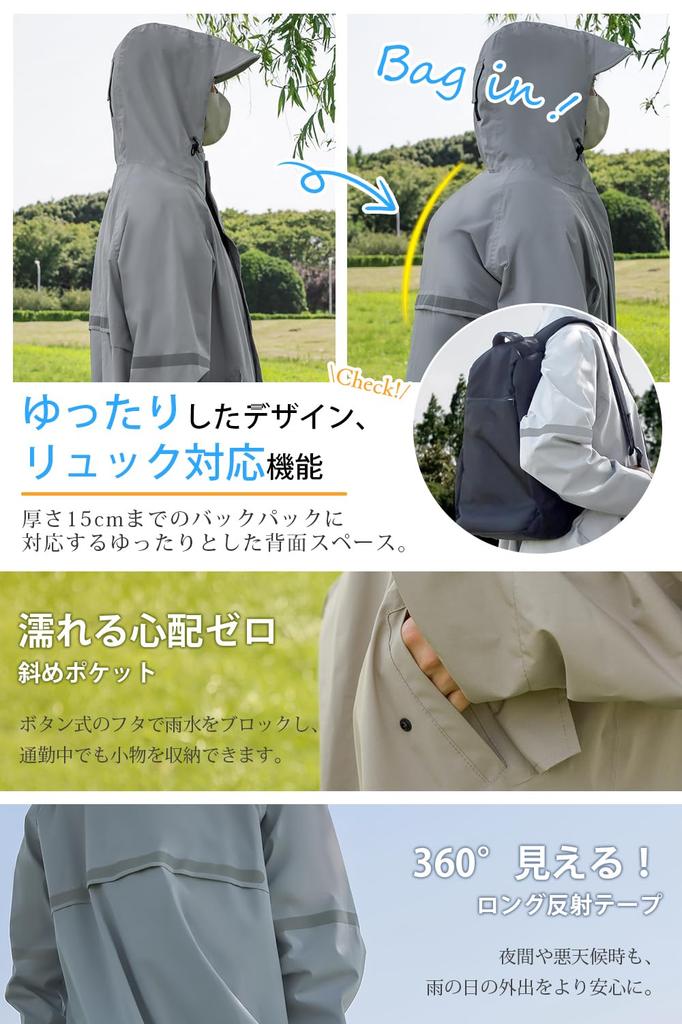 Raincoat Resistant To Backpack Waterproof Water Large For Commuting To Work or School [Hankins] Women's Raincoat, Poncho, Raincoat, [Water