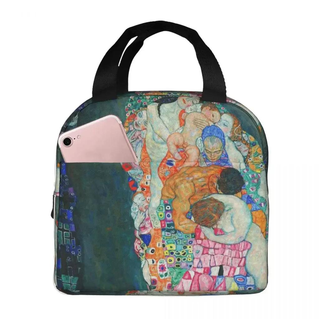 Gustav Klimt Boschetto di Faggi Borsa Termica Pranzo per Donne Bambini Scatole Cibo Portatili Lunch Box Termico Borsa a Tote