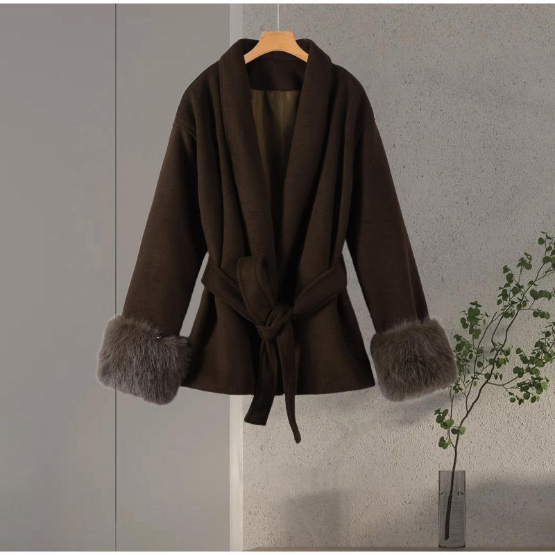 Lapel Tied Woolen Coat Women's Warm Comfortable Thick Cardigan Jacket Commute Retro Elegance Autumn/Winter 2025
