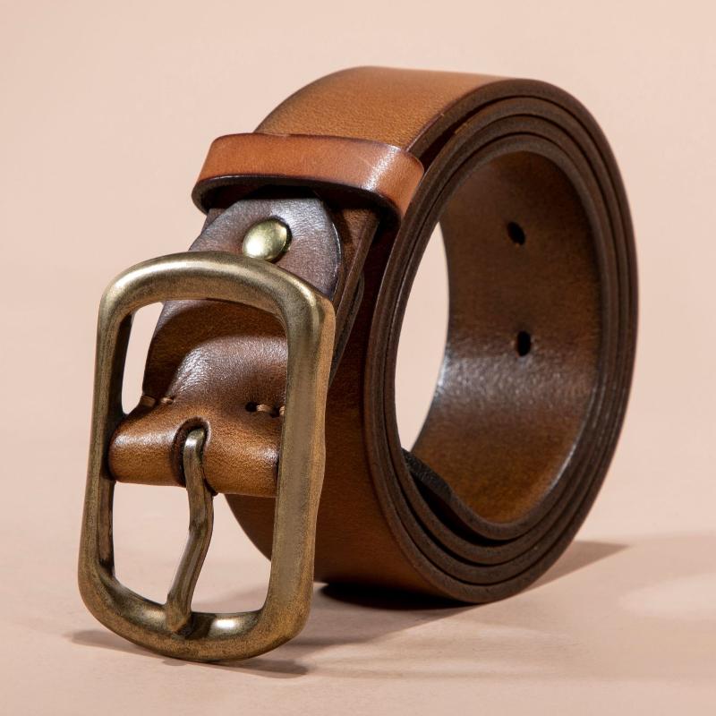 Curea pentru bărbați Piele Primul strat Piele de vacă pură Cataramă retro din cupru Curea casual pentru blugi