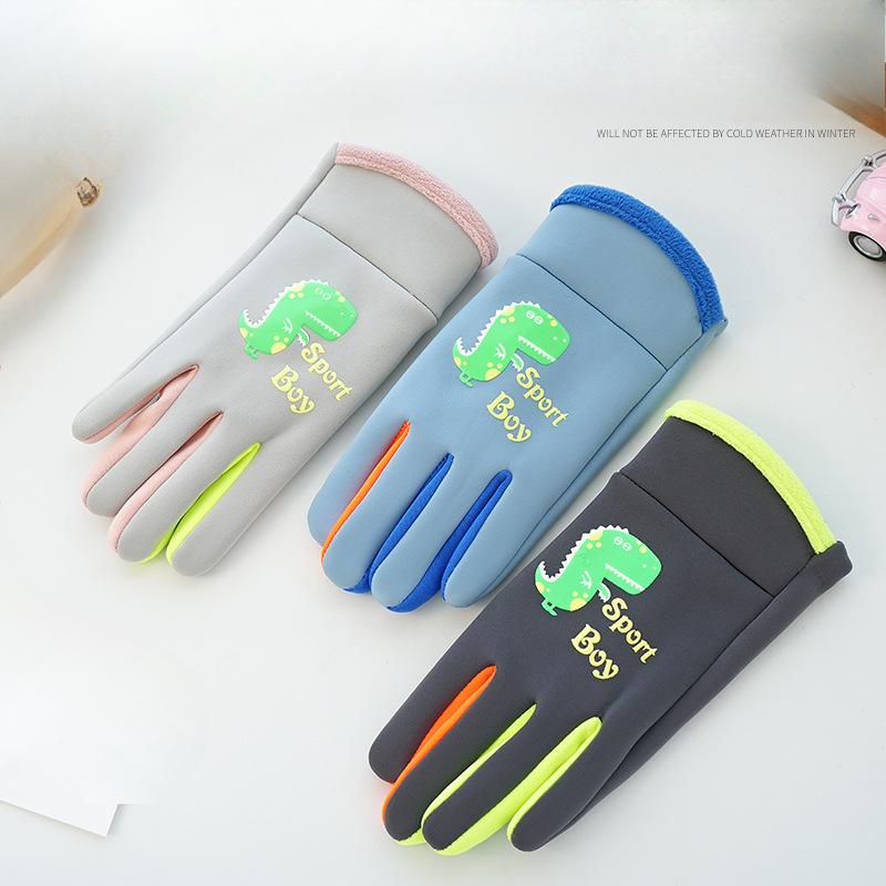 New Children's Gloves for Autumn and Winter Cartoon Luminous Dinosaur for Boys and Girls Outdoor Sports Snow Play Waterproof and Warm Hands