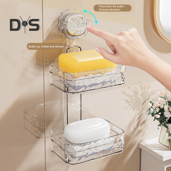 Săpunieră cu ventuză cu găuri de scurgere, puternică, portantă, ușor de instalat, montată pe perete, săpunieră de duș