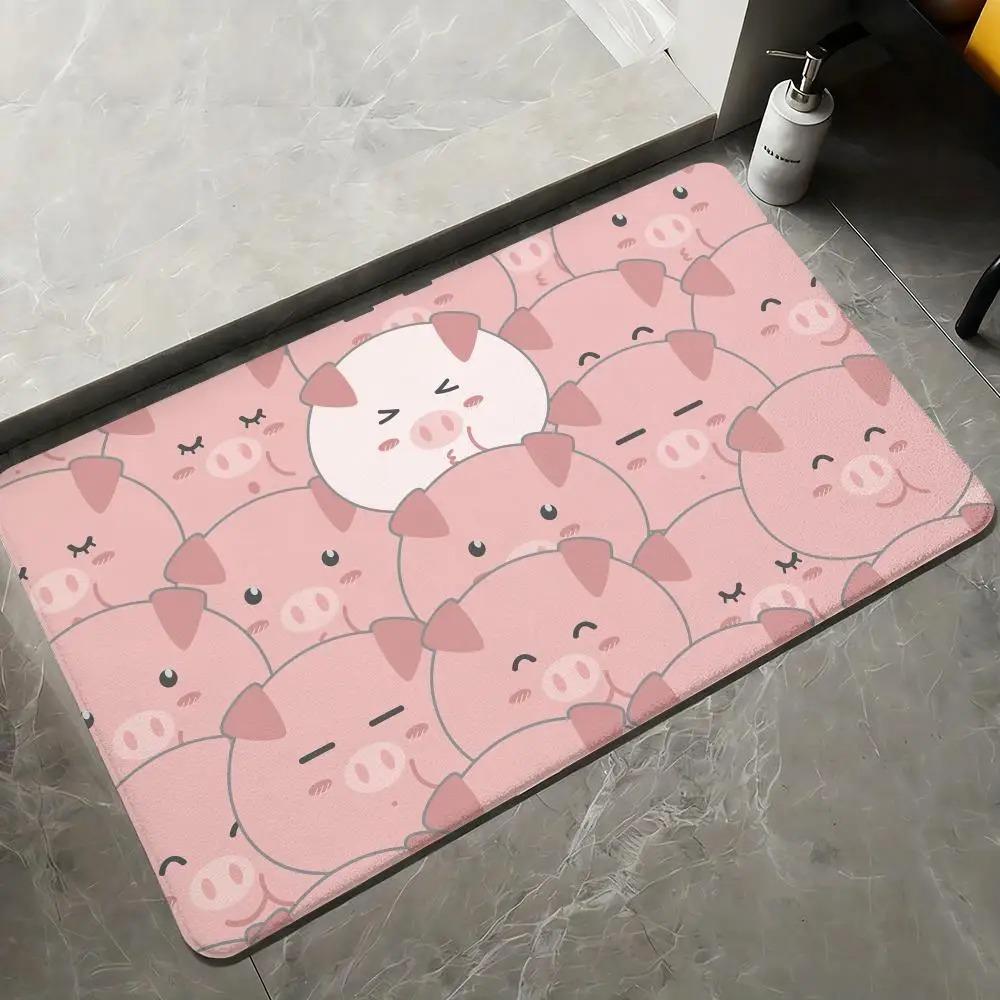 Cartoon Schwein Fußmatte Niedliche Teppiche Weiche Winterwärme Fußmatte Verdickt Rutschfest für Wohnzimmer Zuhause Türvorleger