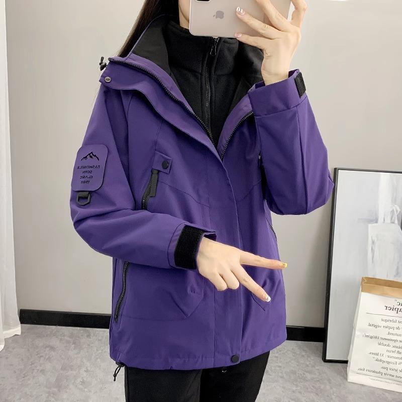 2025 Women's Windproof Fleece-Lined Detachable 3-in-1 Short Shell Jacket for Autumn & Winter Mountaineering