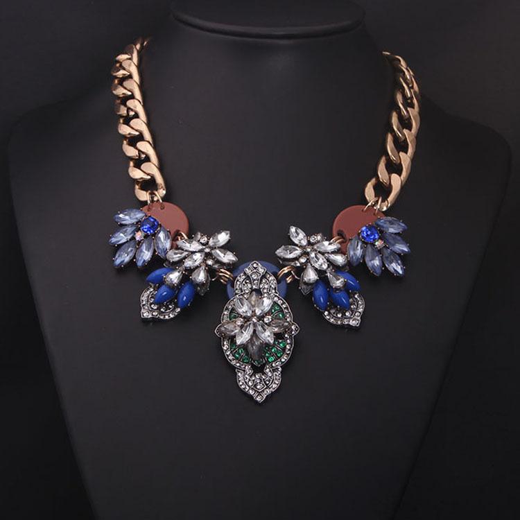 

6-цветное многослойное плетеное короткое ожерелье на ключицу с цветочным узором, преувеличенные модные женские аксессуары синий