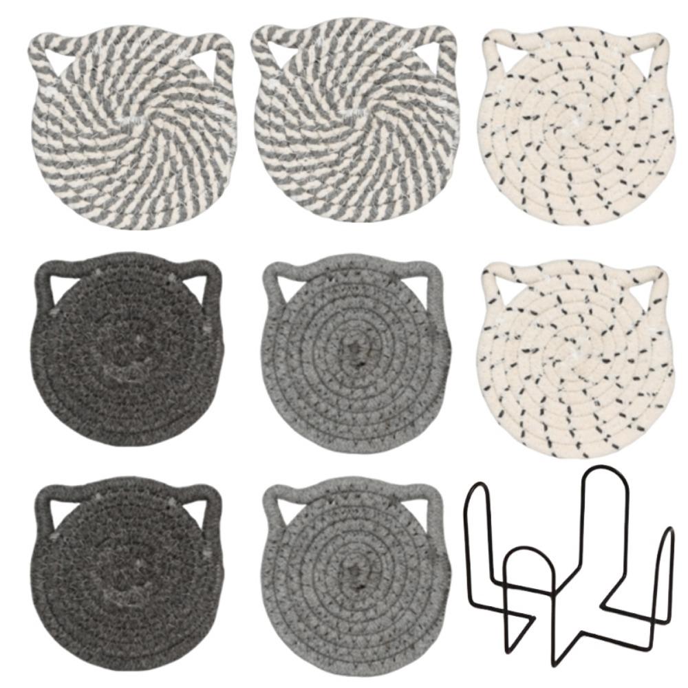 4/8 Pcs Woven Cotton Drink Coasters Non-Slip Base Absorbent Coasters  Kitchen Accessories