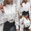 Shirts Elegant Office Ladies White Collared Lace Patchwork Hollow Out Button Up Womens Tops And Blouses Fashion Blouse