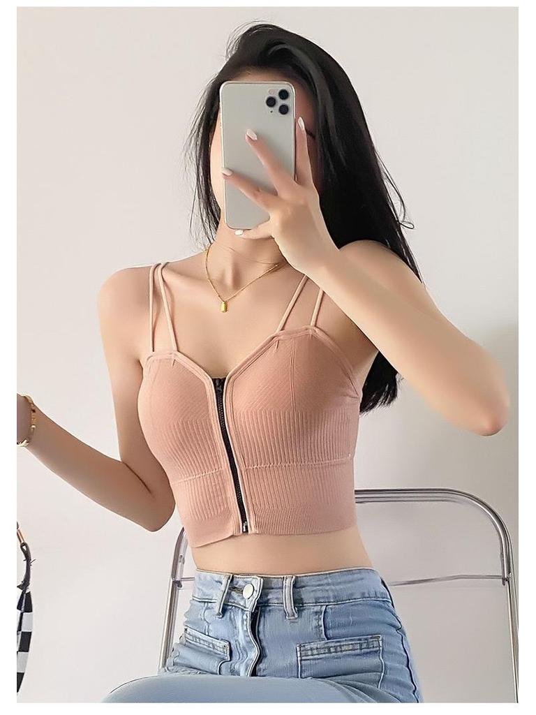 Trendy Zipper Back Tank Top with Chest Pads - Women's Bandeau Bra