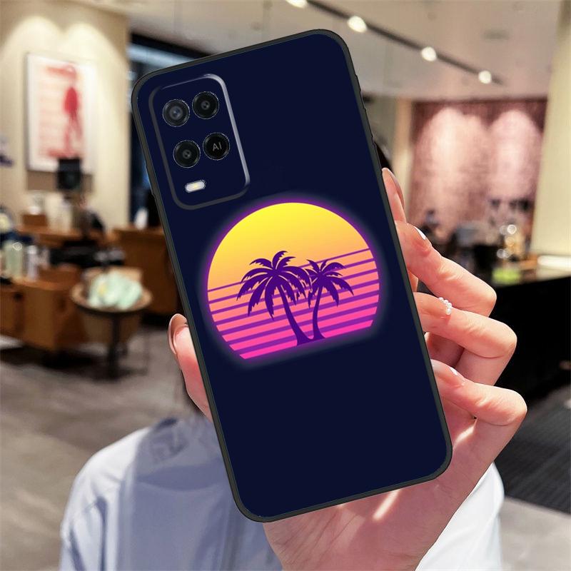 80s Retrowave Neon Palms Tree Case For Oppo A94 A54 A40 A60 A80 A98 A78 A18 A38 A58 A16 A76 A96 A17 A77 A74 A57S A15 Cover