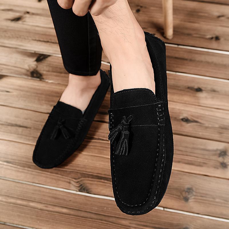 Fashion Men Casual Shoes Luxury Suede Black Loafers Men Tassel Moccasins Man Slip On Summer Flats Male Lazy Driving Men&Amp;#39;S Shoes