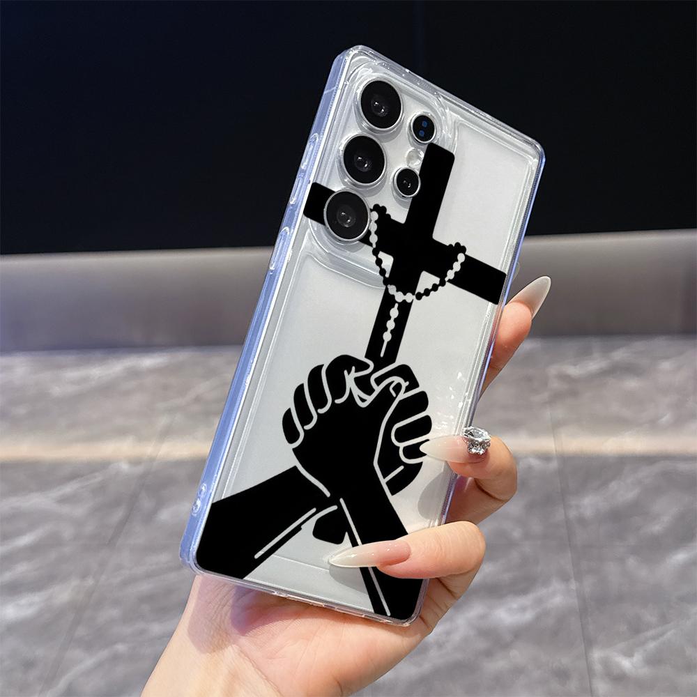 Betende Hände und Kreuz Handyhülle für Samsung Galaxy S26 S25 S24 S23 S22 S21 S20 FE Plus Durchsichtiges TPU Schutzhülle