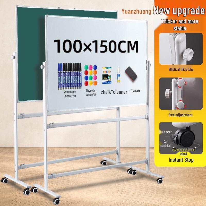 Double-Sided Magnetic Whiteboard & Chalkboard with Mobile Stand for Home, Teaching, and Office Use