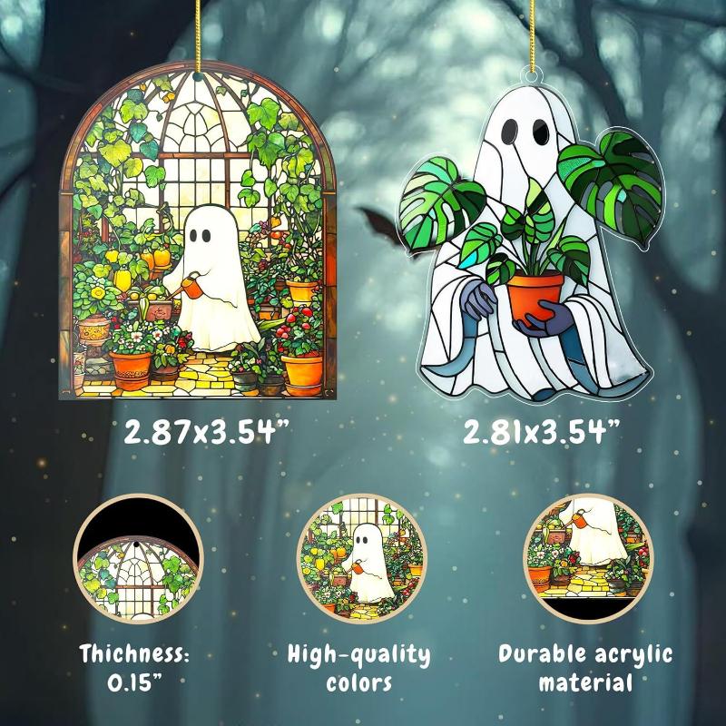 Halloween Ghost Reading Book Suncatcher Hanging Decor Acrylic Window Decor Colorful Shadow Home Decorations