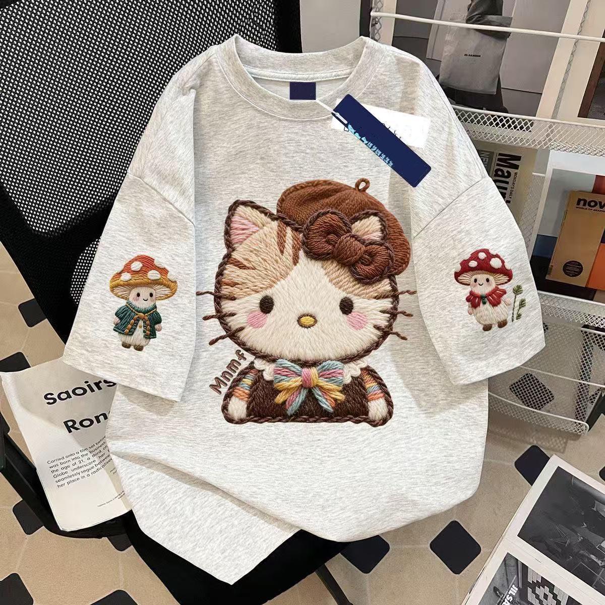 

100% Cotton Women s Cartoon Cat Short Sleeve T-Shirt - Summer 2026 Red Unisex Style M for 96-110 lbs