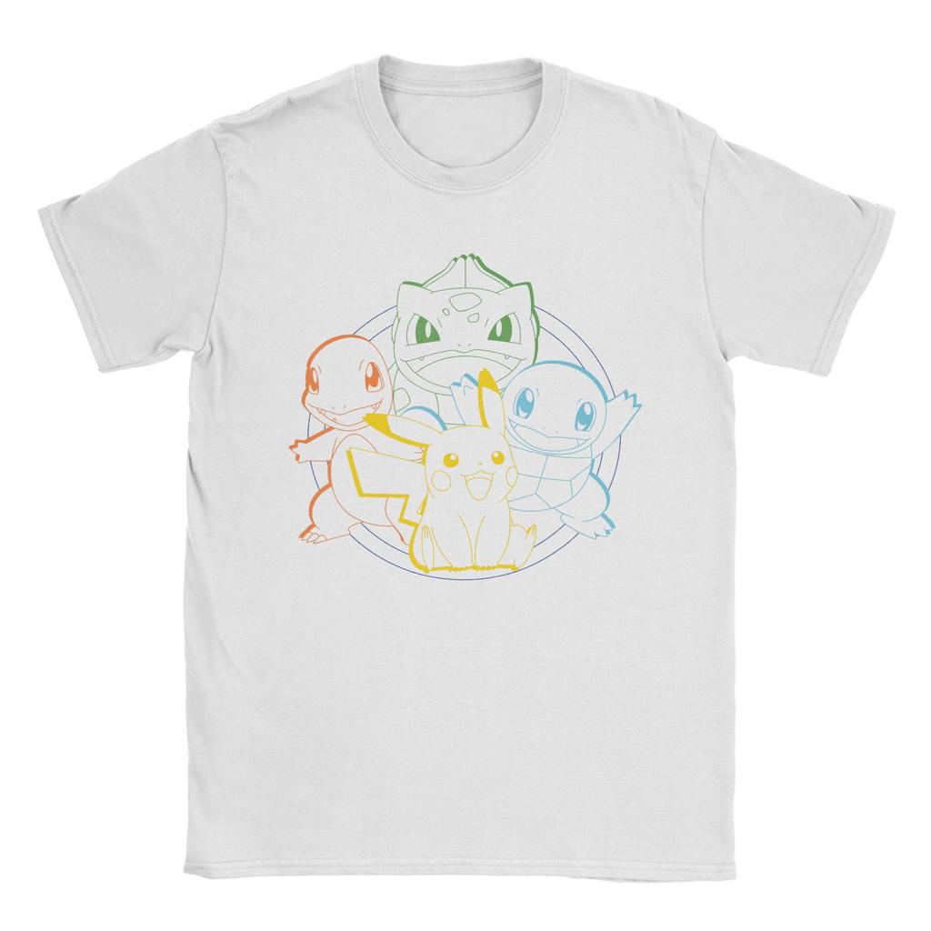 Men TShirts PPokemon Pikachu Charmander Bulbasaur Squirtle Kanto Circle Cotton Tees T Shirts Round Collar Clothing New Arrival