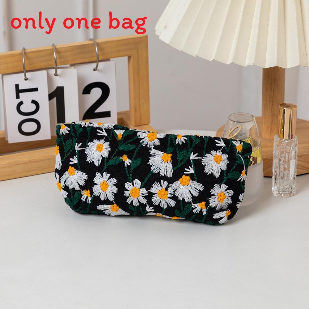 

Canvas Embroidery Cosmetic Bag With Floral Pattern For Travel And Home Use Black Pencil Case