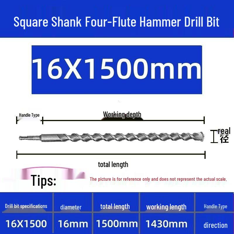 Extended Electric Hammer Drill Bit, Square & Round Shank, for Concrete Piercing - Available in 500mm to 2m Lengths