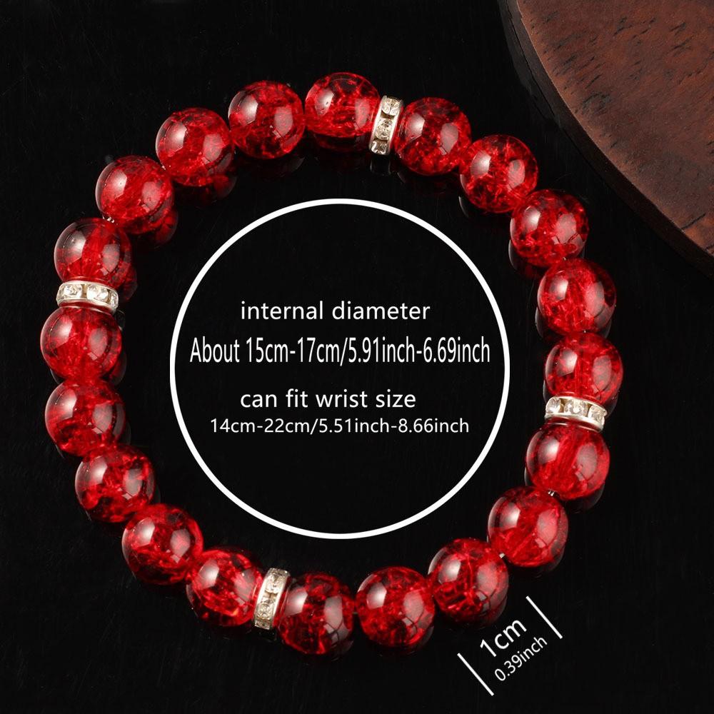 Festive Gifts Red Crackle Glass Beaded Bracelet With Silver Accents Bold Fashion Jewelry For Men And Women Daily Wear Simple Versatile Accessory