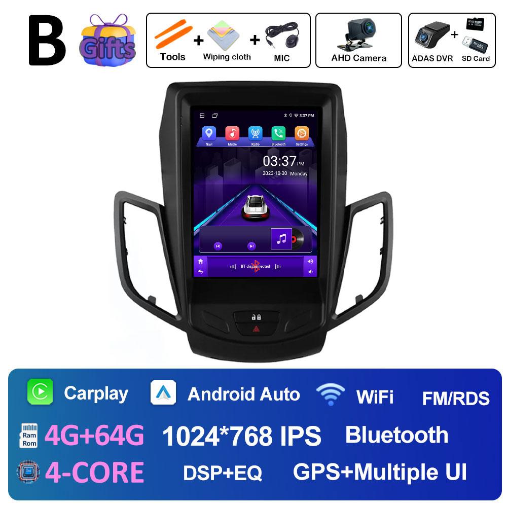Wireless Carplay DSP Stereo For Ford Fiesta MK7 2009 2010 2011 2012 2013 2014 2015 2016 Android 14 Cooling fan GPS Navigation BT