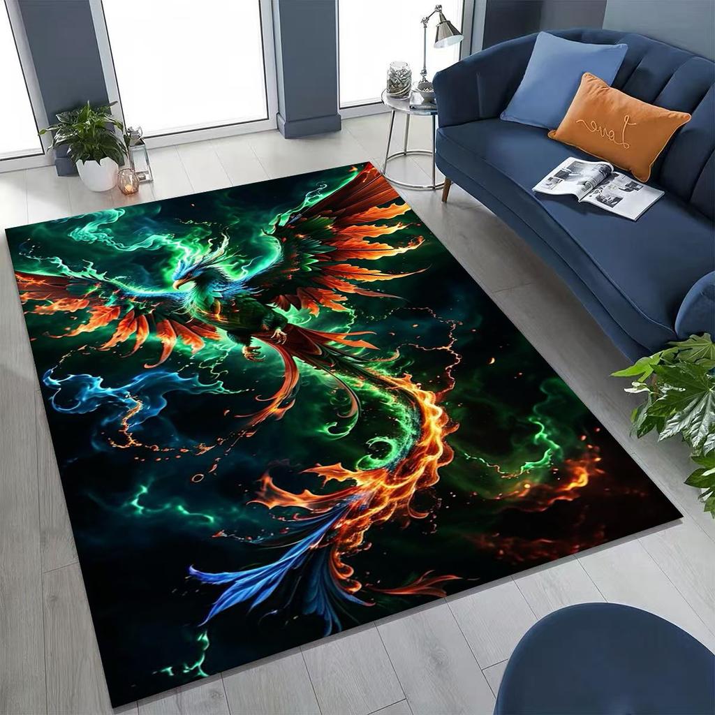 Colorful Rebirth Fire Phoenix Divine Bird Rug for Bedroom Living Room Sofa Home Doormat Decor, Large Kid Play Non-slip Floor Mat