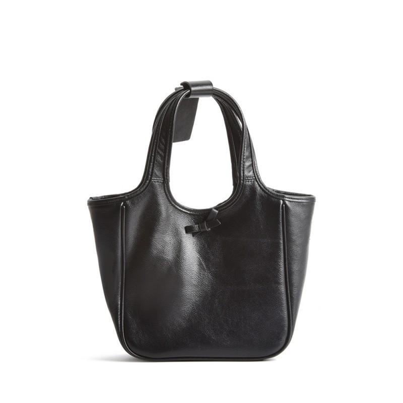 

Fashionable Retro Burst Pattern Cowhide Vegetable Basket Bag Textured Genuine Leather Women s Top Layer Versatile Commuting Handbag 20x7x20cm чёрный