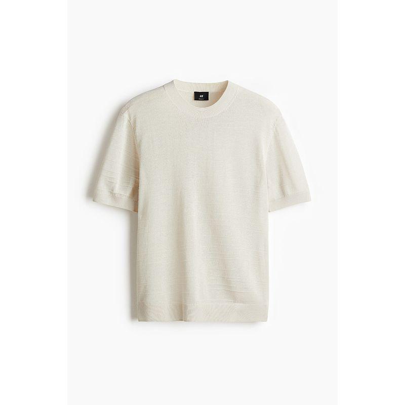 

HM Men s T-shirt 2025 Autumn New Arrival Casual Simple Fashion Regular Soft Fine Knitting T-shirt 1257189 Light Beige 165/84(XS)