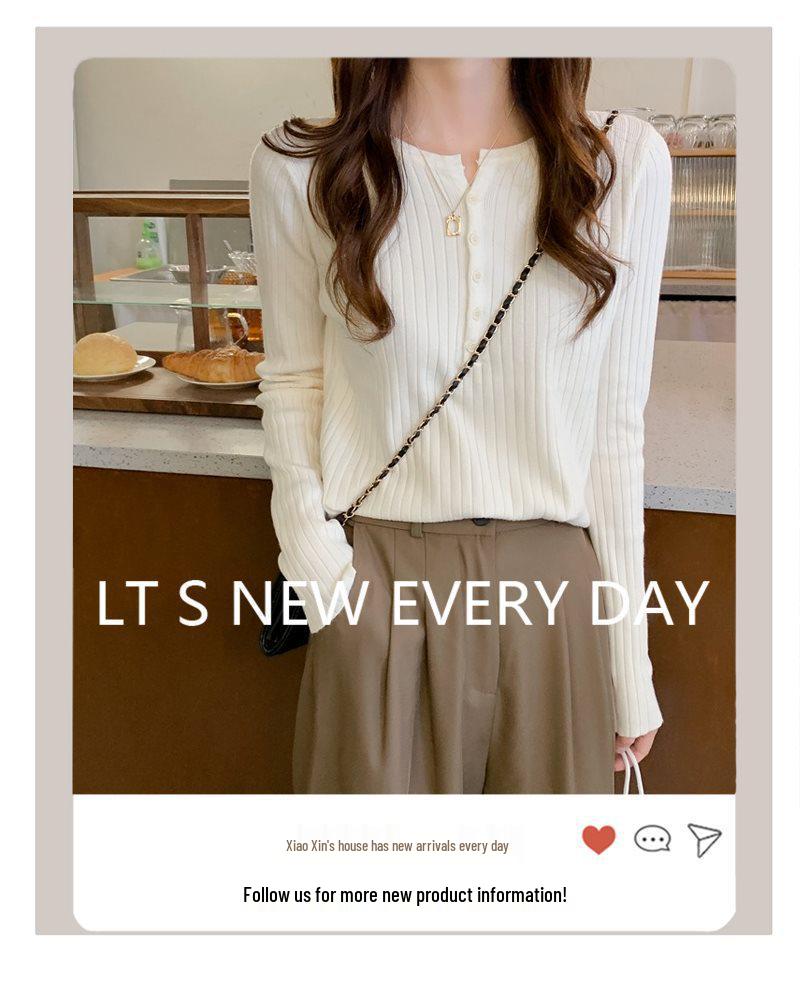 Spring Japanese Style Slimming Long Sleeve Knitted Top for Women