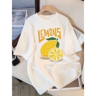 Stampe di Frutta al Limone Fresco T-Shirt da Donna Casual Oversize T-Shirt Traspirante Cotone Manica Corta Comodo Top Girocollo
