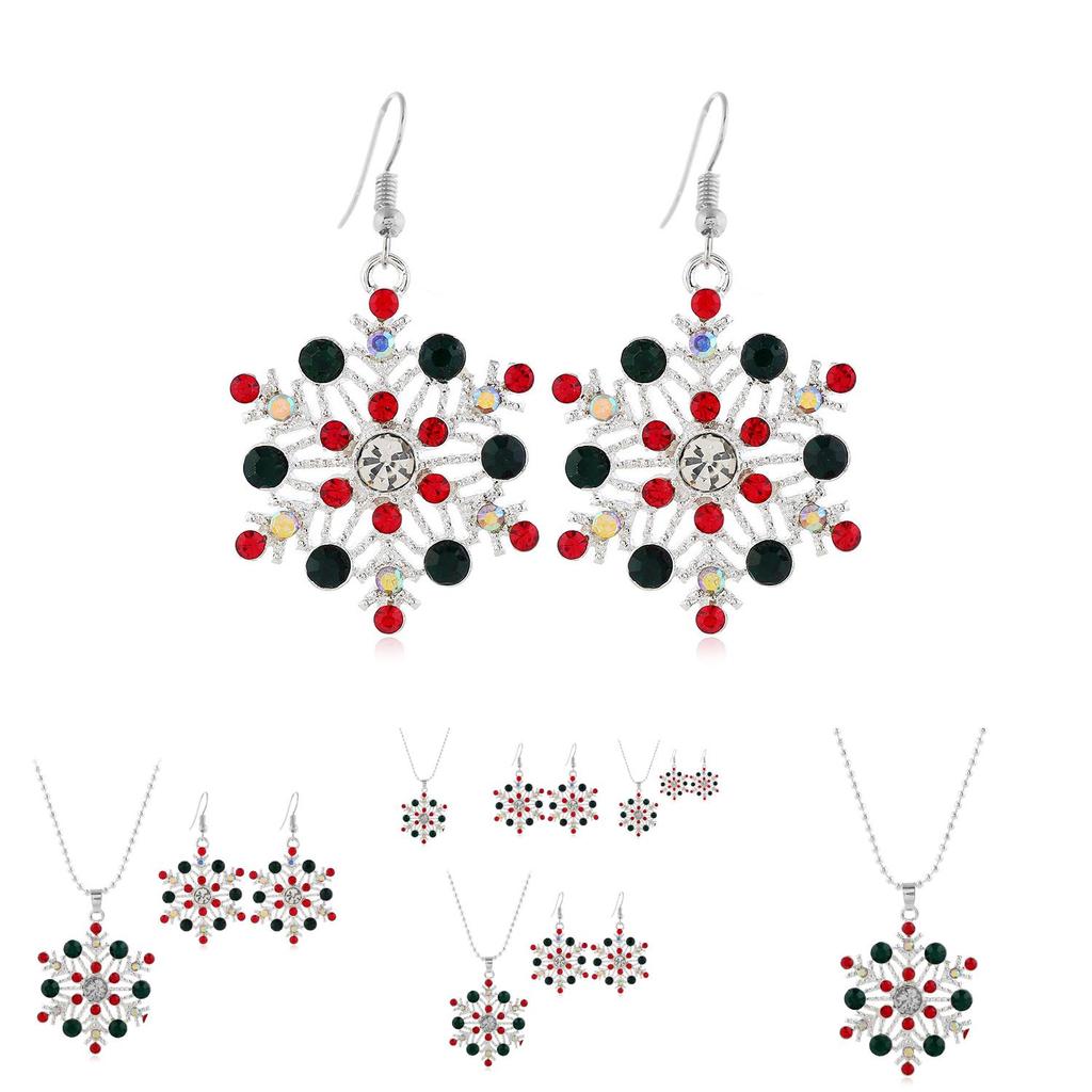 European Style Snowflake Necklace Set With Rhinestone Earrings For Christmas Gift Giving