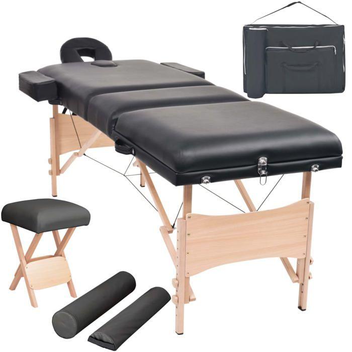 VidaXL Table de massage pliable et tabouret 10 cm d'épaisseur Noir 110157