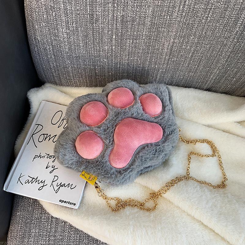 Cartoon Three-dimensional Cat Claw Plush Bag Female Cute Chain Messenger Bag Mini Doll Shoulder Women Bag