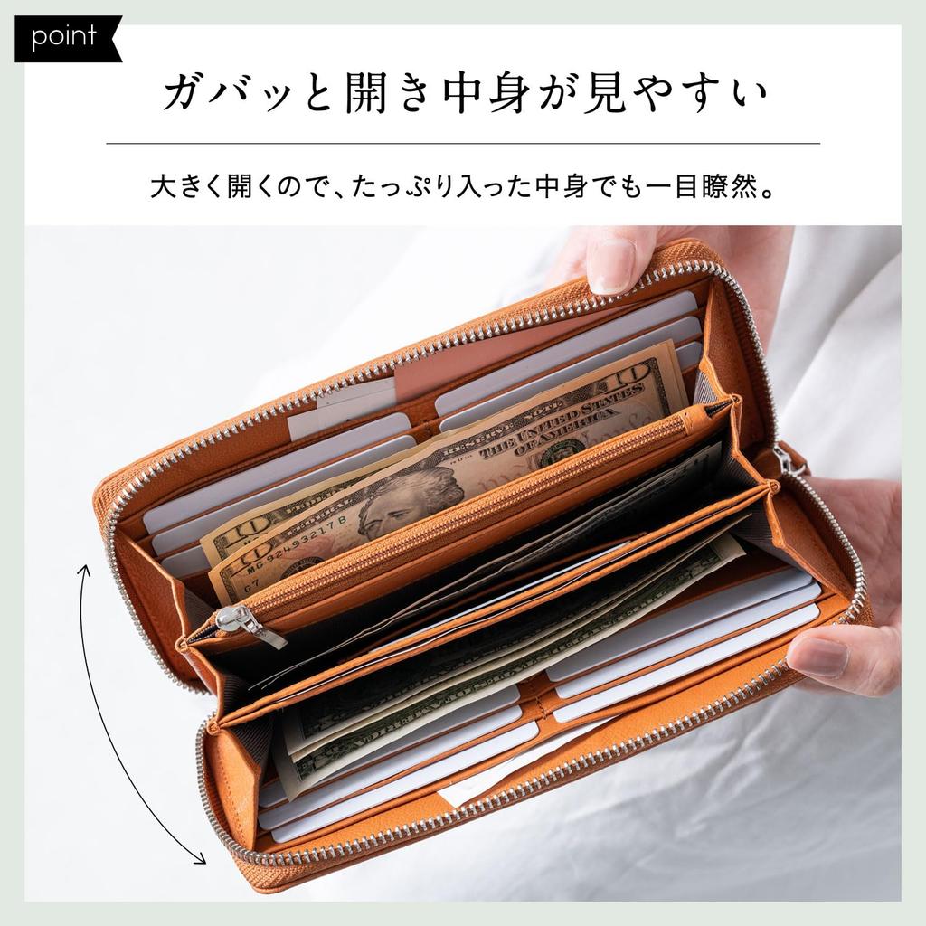 [Mura] Women's Long Wallet, Eco Leather, Round Zipper, Genuine Leather