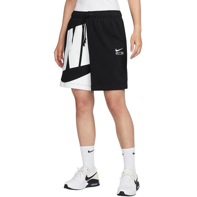 Nike Lettera Aerea Stampa Logo Grande Sportivi Allacciatura Vita Media Casual Pantaloncini Pantaloncini Donna Nero FN2247010