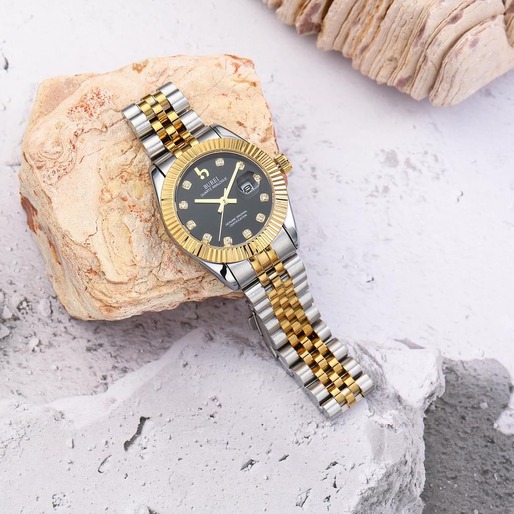 BUREI Japanese Black Diamond Stainless Business Gift for Women Women's Watch, Quartz, Analog, Waterproof, Dial, Steel, Watch, Popular, Stylish,
